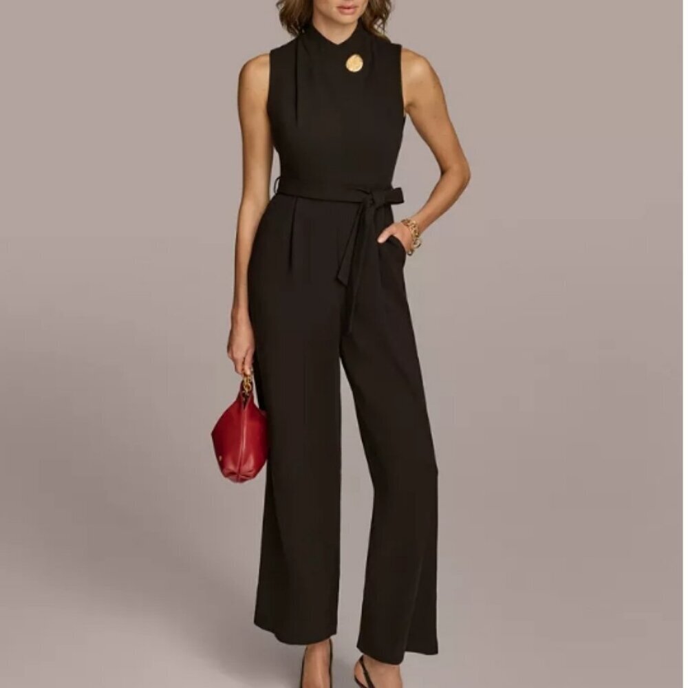 Donna Karan New York Mock-Neck Belted Jumpsuit – Black – Size 4 – NWT - Picture 8 of 8